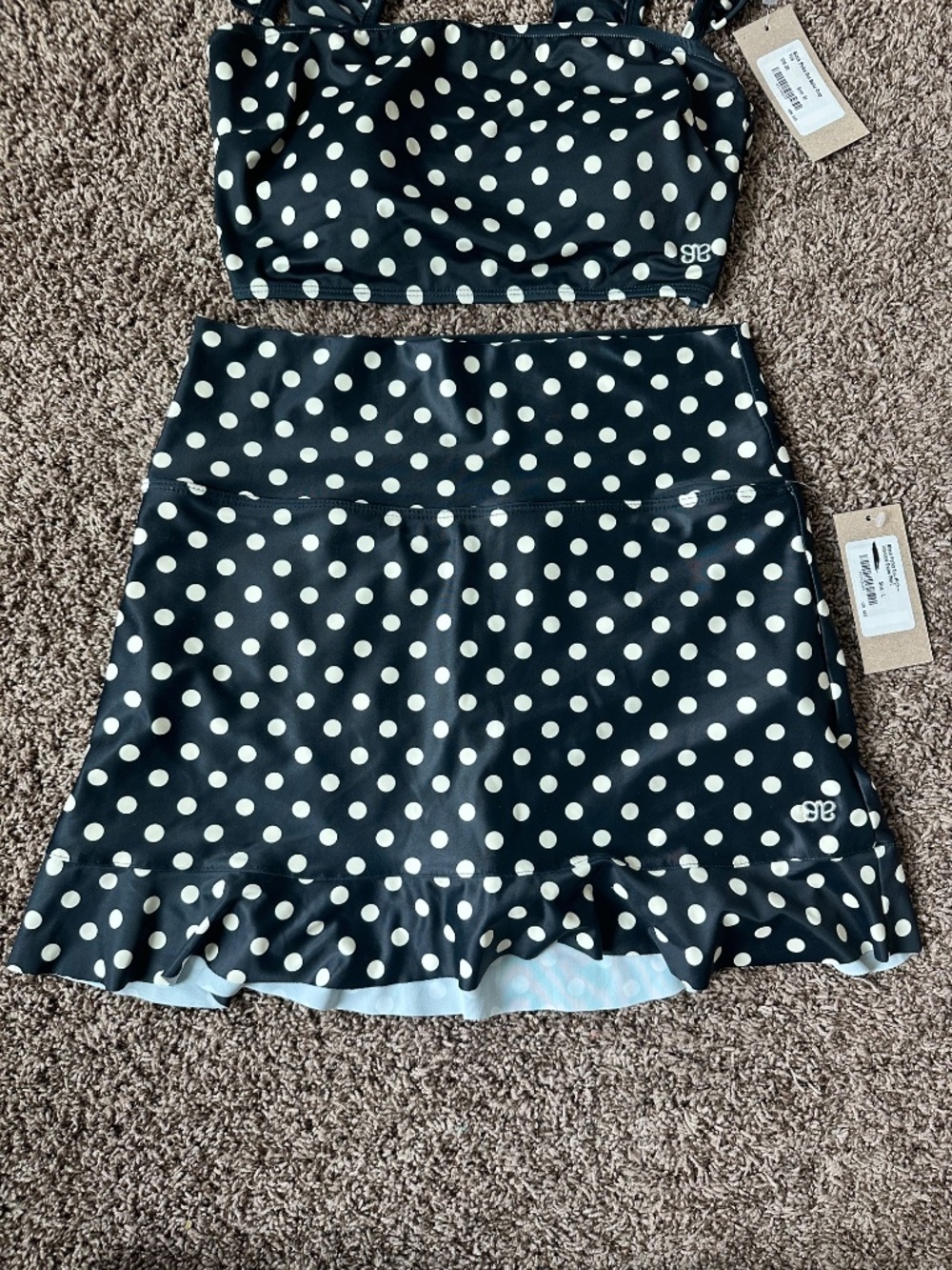 Albion Fit Black Polka Dot Bella Crop and High Waisted Swim Skirt - Picture 5 of 13